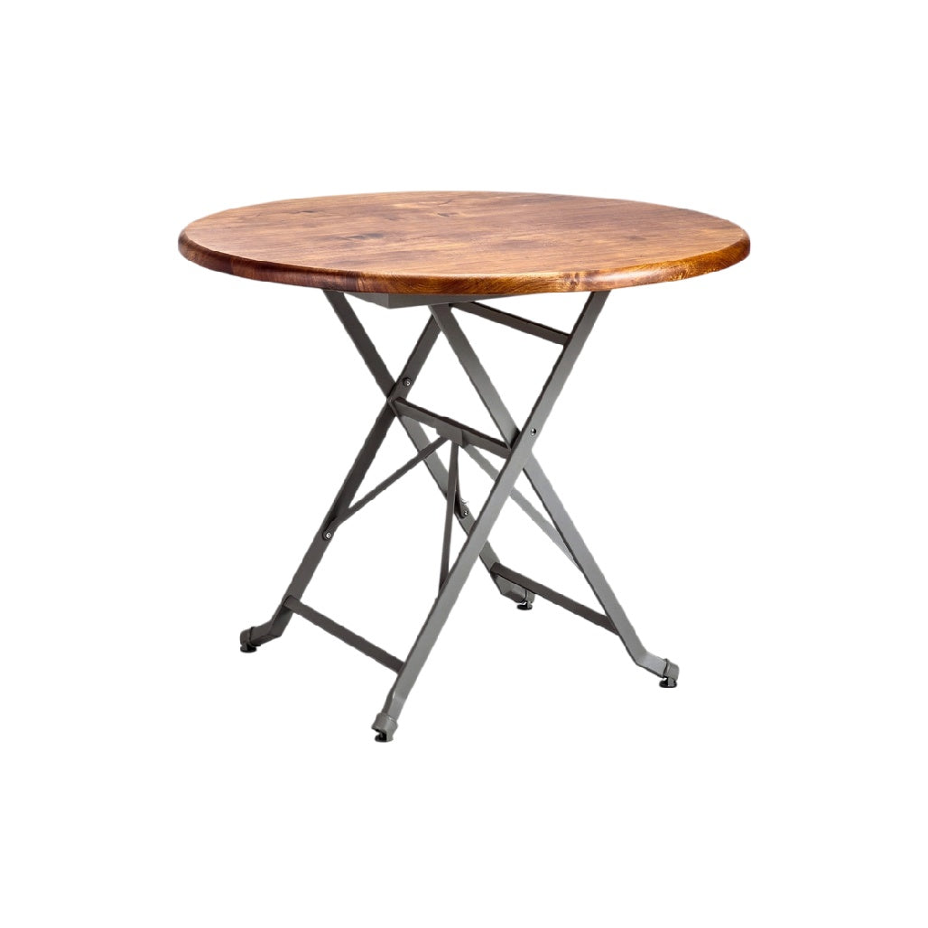 **Table ronde pliante en bois et métal**