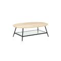 **Table basse ovale en bois et verre avec support en métal**